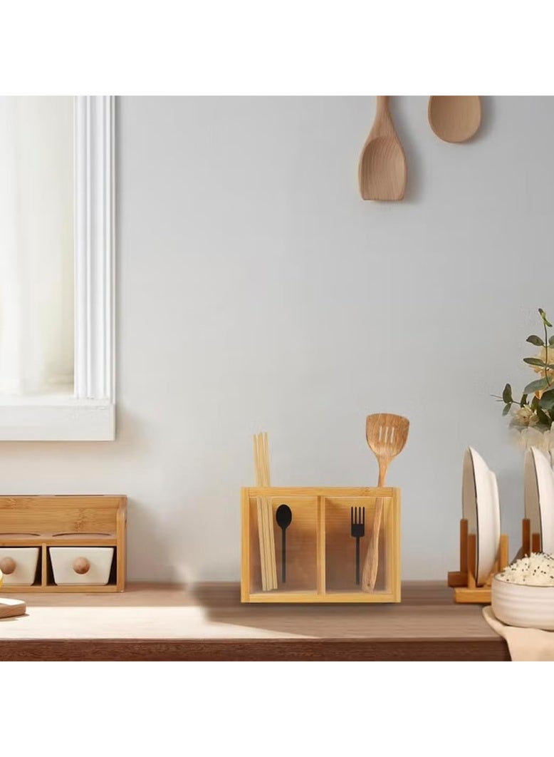 أوركيد منظم أدوات مائدة خشبي على شكل زهرة الأوركيد، صندوق تخزين للملاعق والشوك والسكاكين بألواح شفافة، حامل أدوات مطبخ من الخيزران لطاولة الطعام وسطح العمل، حامل أدوات مائدة المطبخ - Image 3